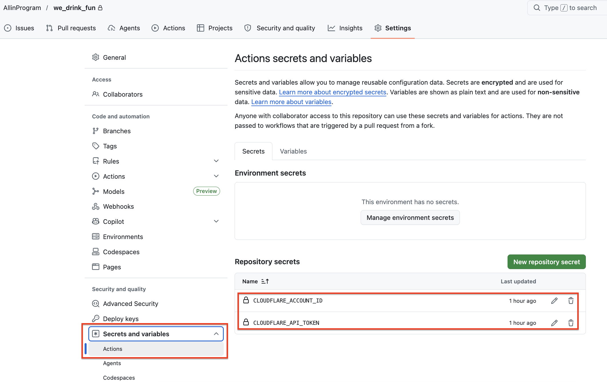 GitHub Secrets 配置